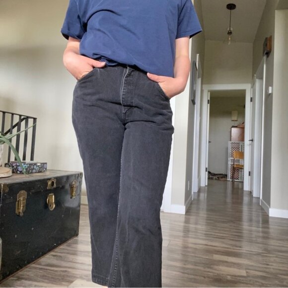 Vintage 90s Orange Tab Levis Straight Leg Black Hi Rise Cropped Denim - Picture 2 of 7